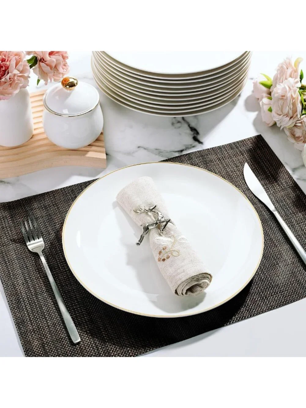 Elegant White Porcelain Dinner Plates Set of 12 - 10.5